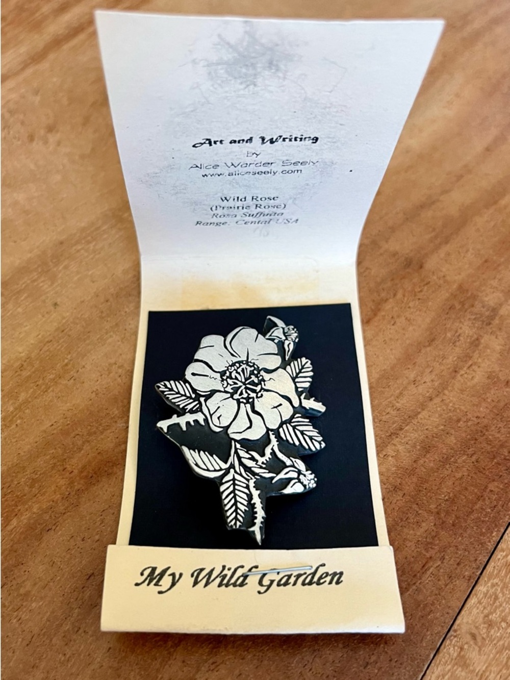 Alice Warder Seely My Wild Garden Floral Rose Pewter Pin